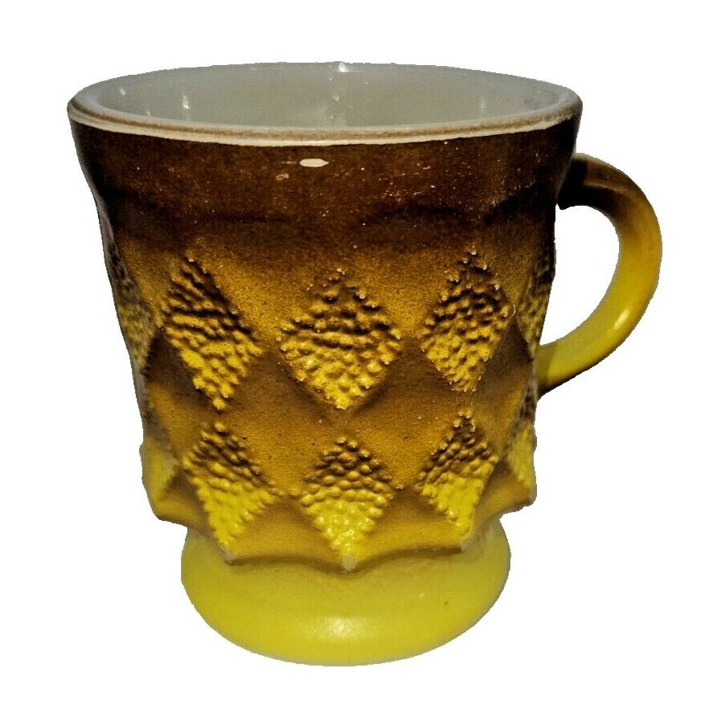 Anchor Hocking Fire King  Kimberly Diamond Brown/Yellow  Coffee Mug vintage